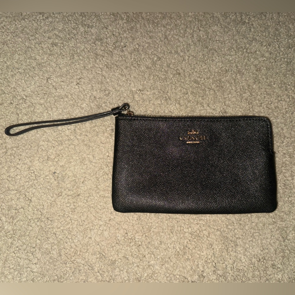 Coach Black Wristlet with Gold Accents